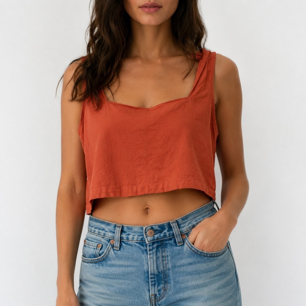 Ann Taylor Pullover Crop Tank Top Womens XL Rust Orange Square Neck Sleeveless